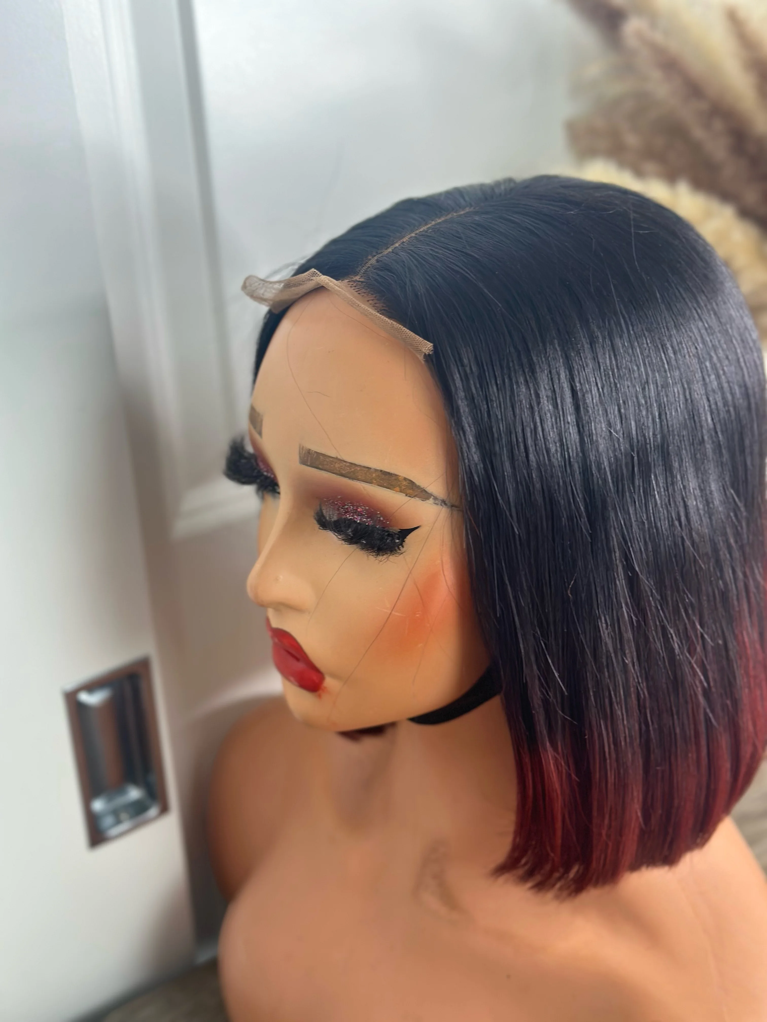 Raw quality ombré two tone wine bone straight wig second