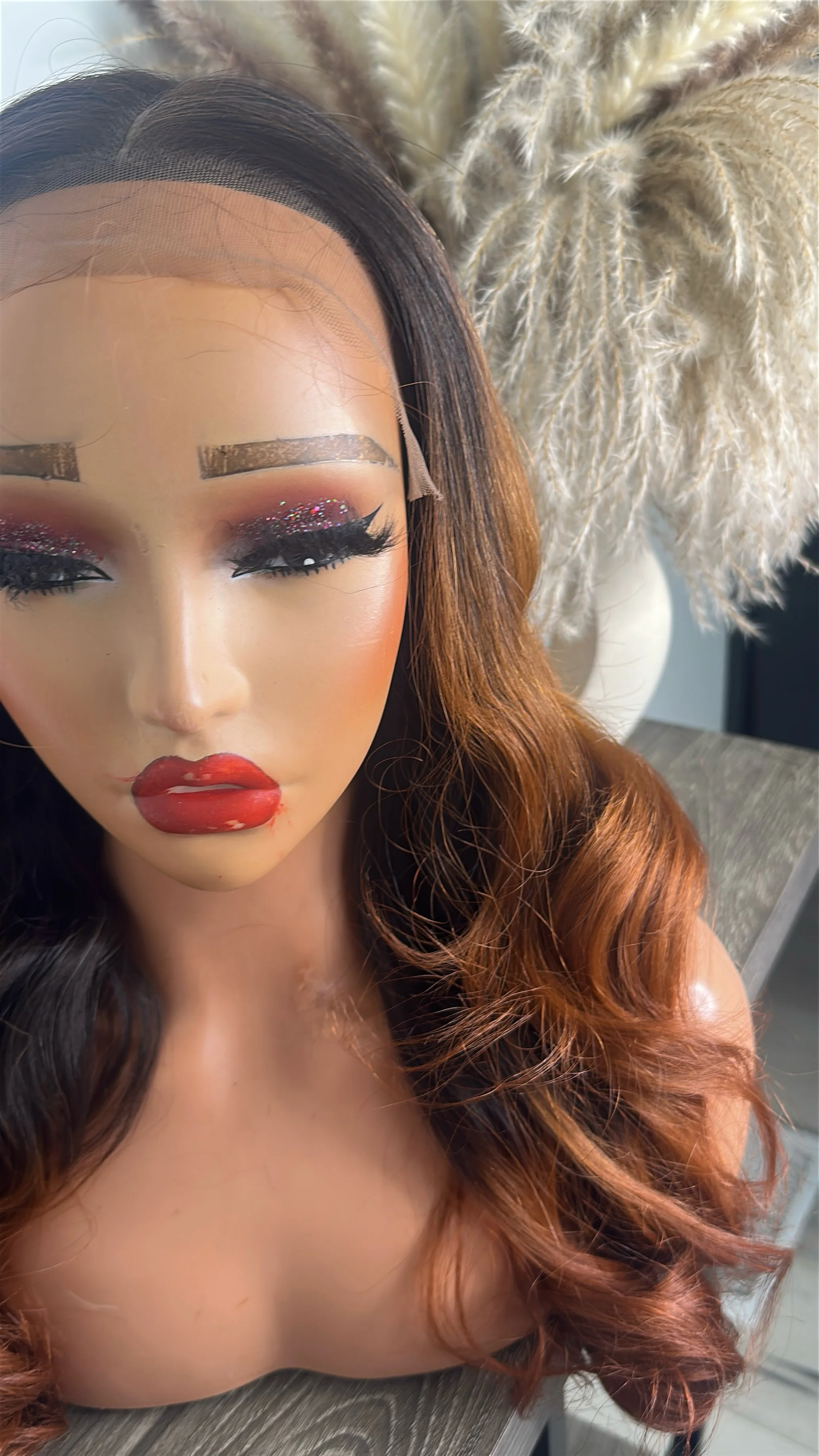 Raw  quality ombré copper brown wavy