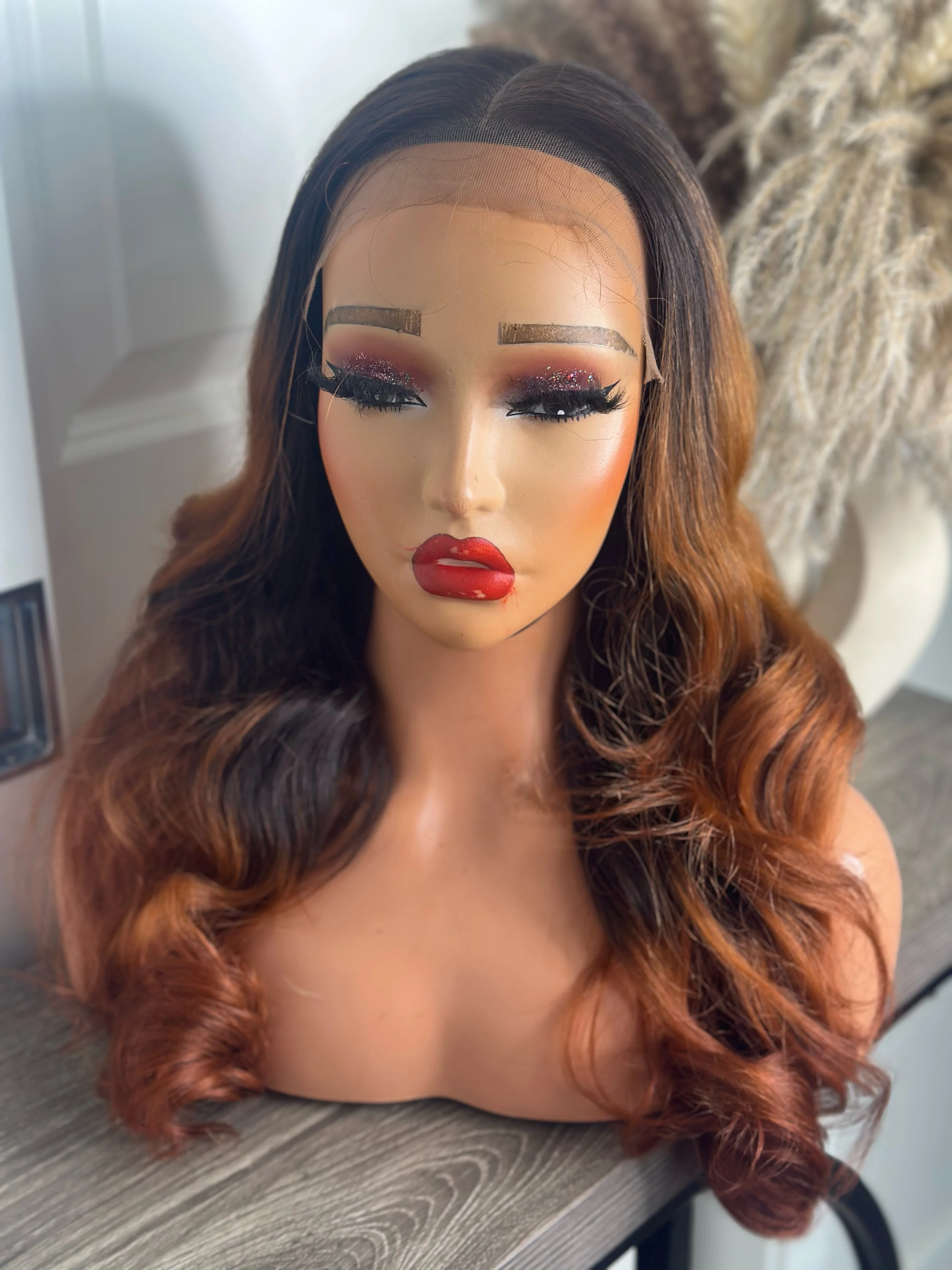 Raw  quality ombré copper brown wavy