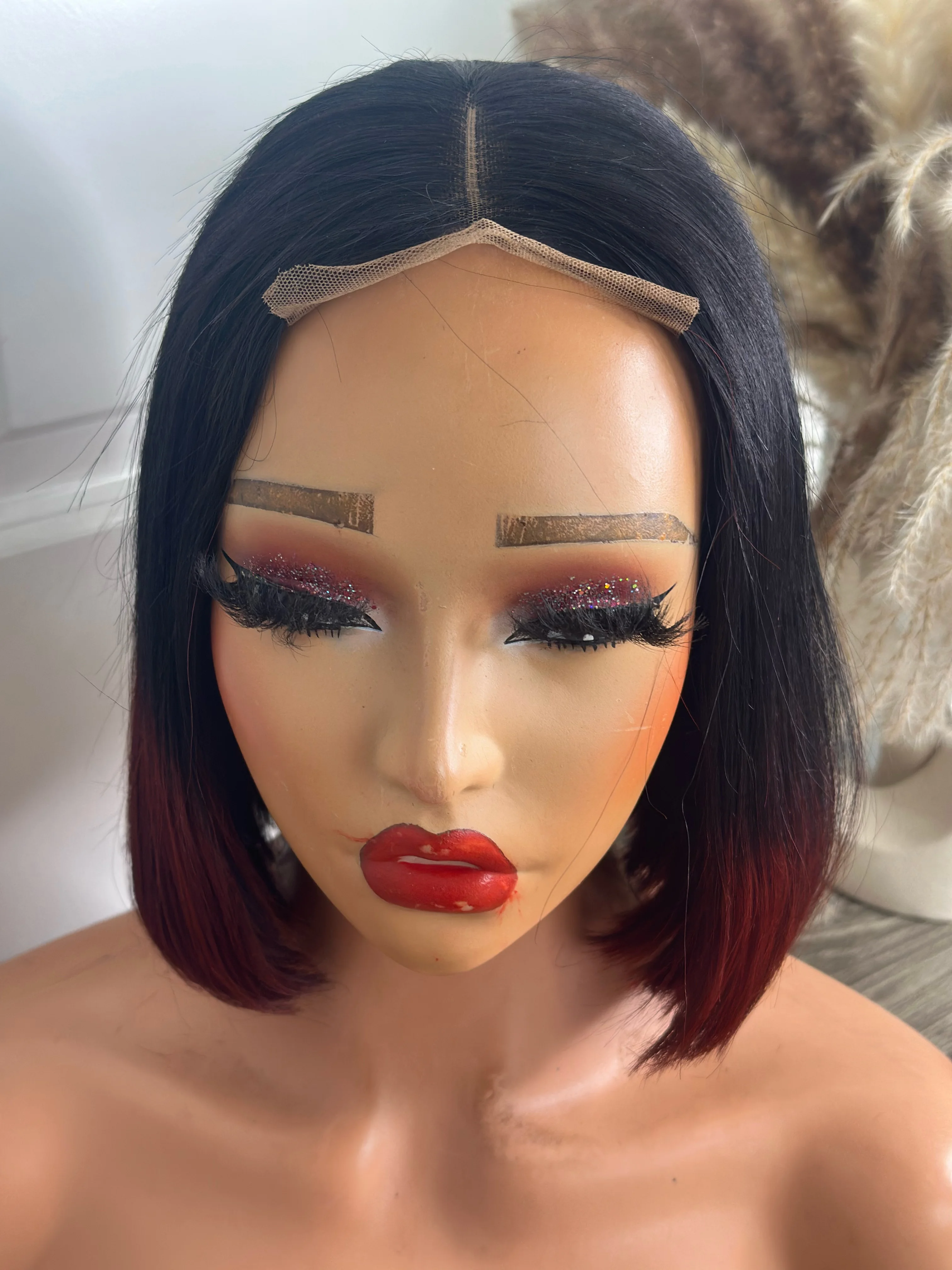 Raw quality ombré two tone wine bone straight wig